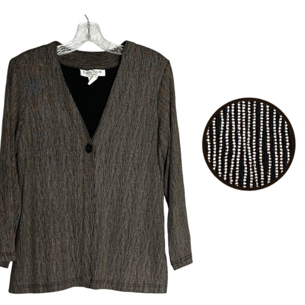 Vintage Ronni Nicole Medium Cardigan Topper‎ One Button Stretch Shoulder Pads